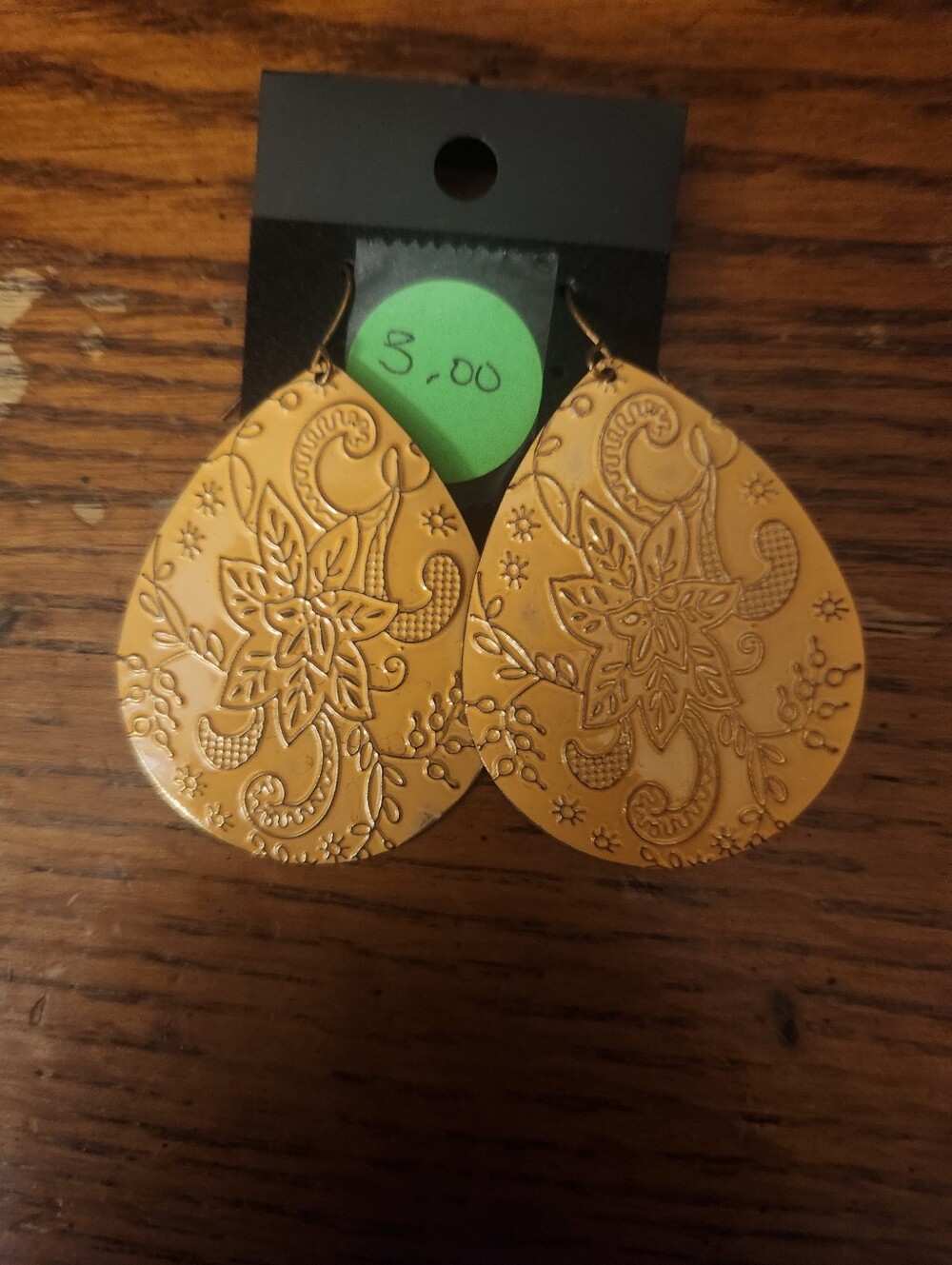 Source Unknown Mustard Yellow Floral Teardrop Earrings